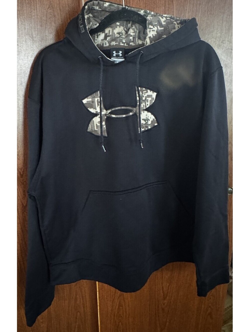 Under Armour Mens L Black Hoodie Digital Camo Big Logo Pullover FW10 2010